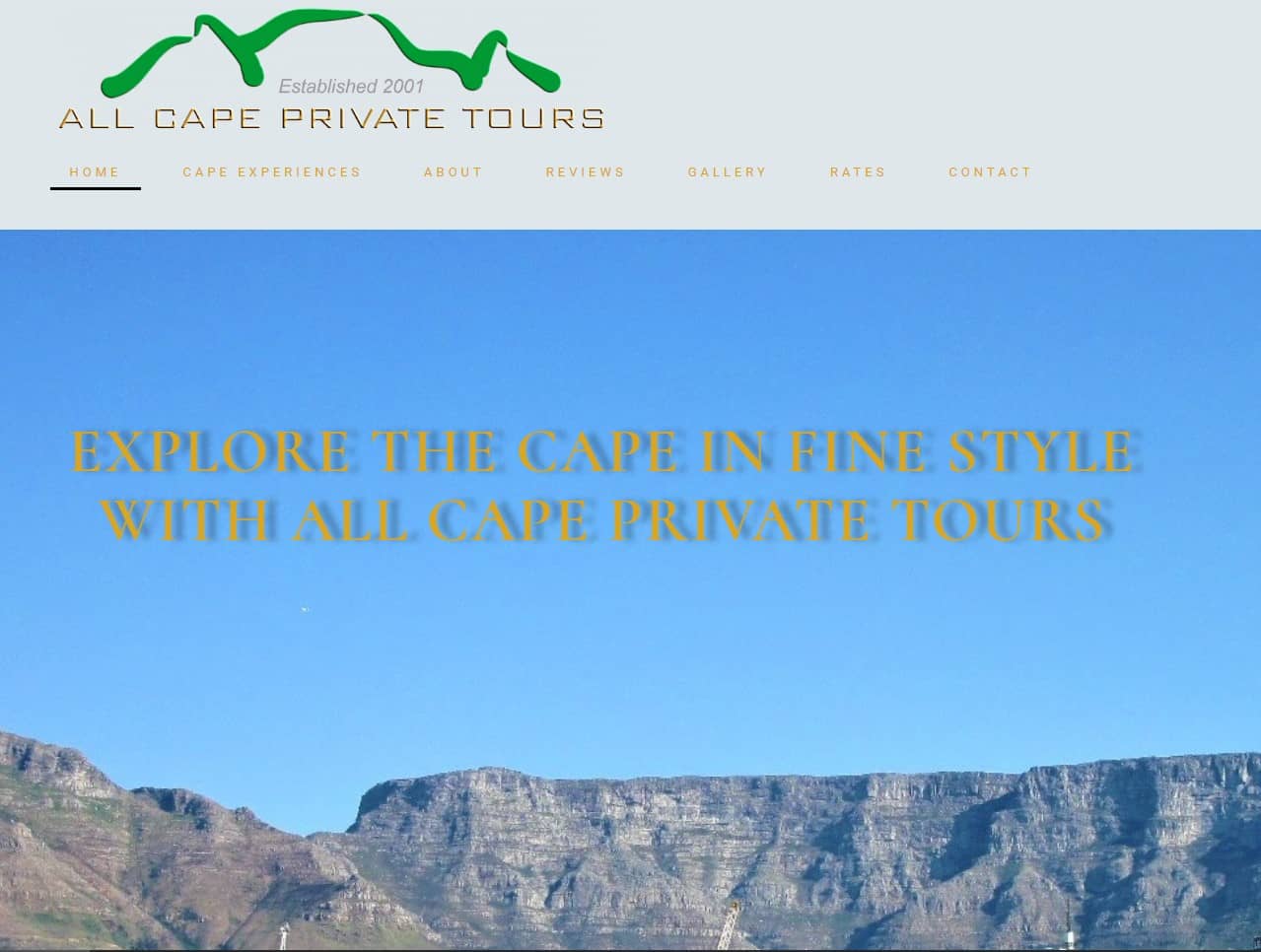 All Cape Private Tours' website home page